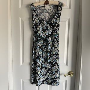 LOFT Black, White, Turquoise Dress. Size 6.
